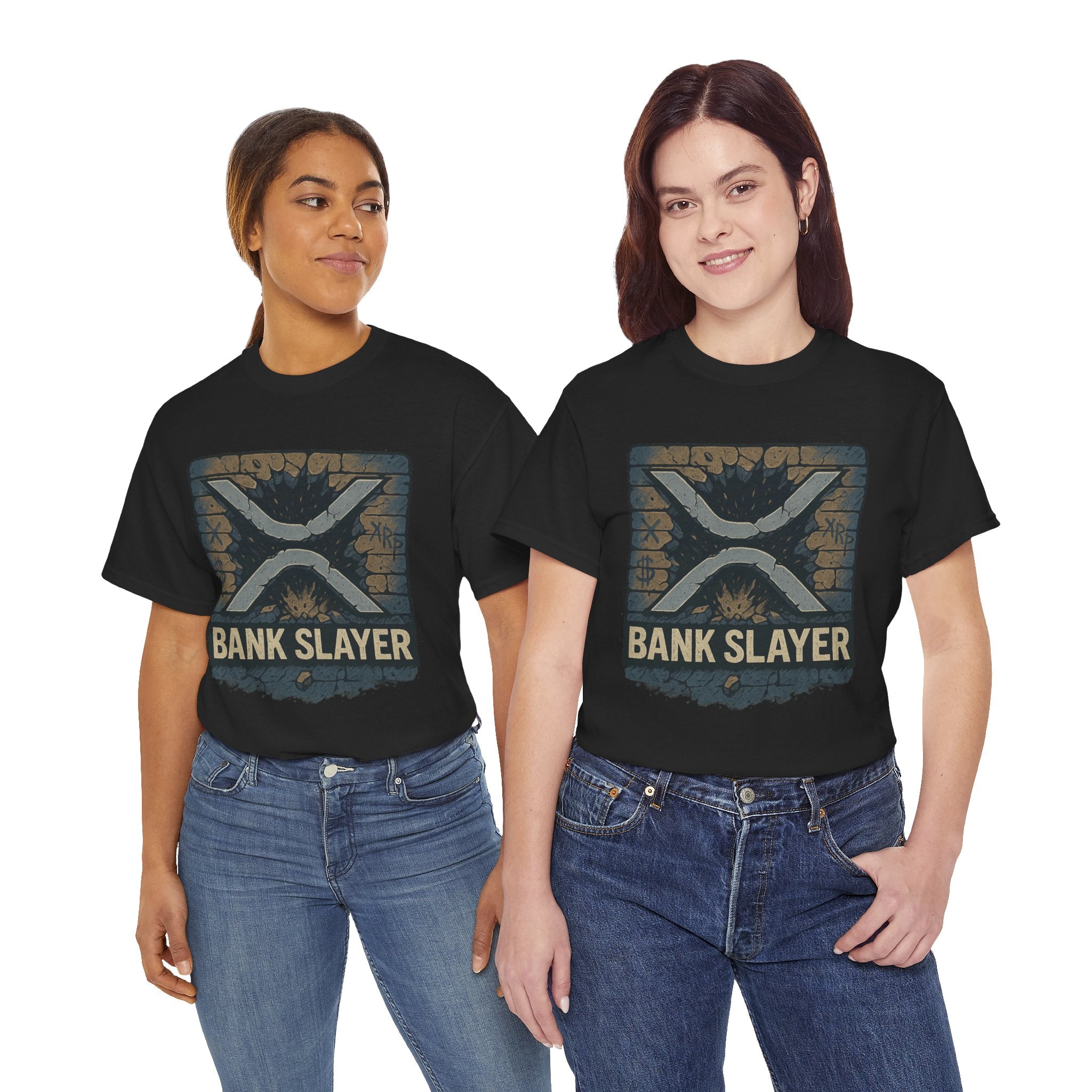 Bank Slayer T‑Shirt — Retro Grunge Crypto XRP Design