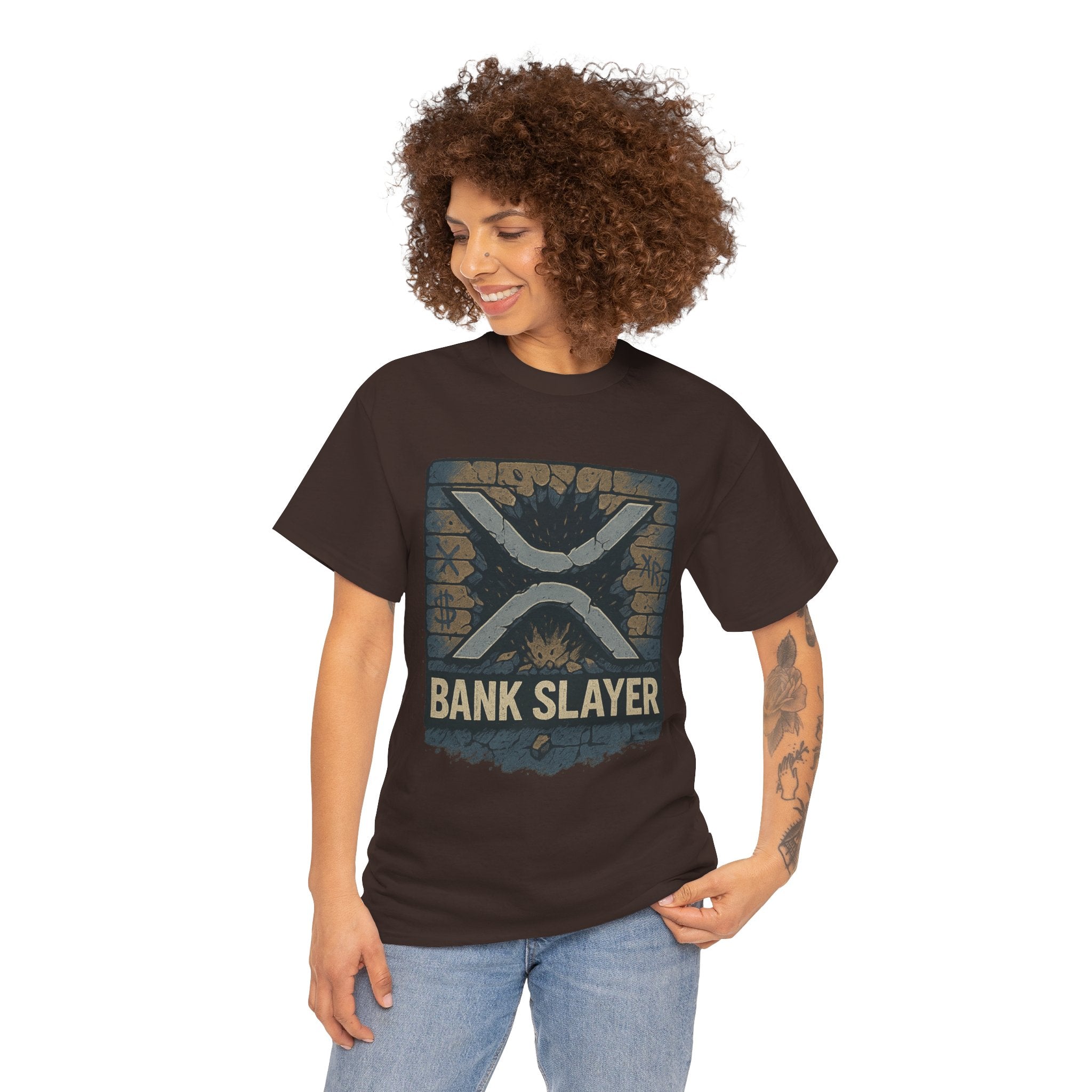 Bank Slayer T‑Shirt — Retro Grunge Crypto XRP Design