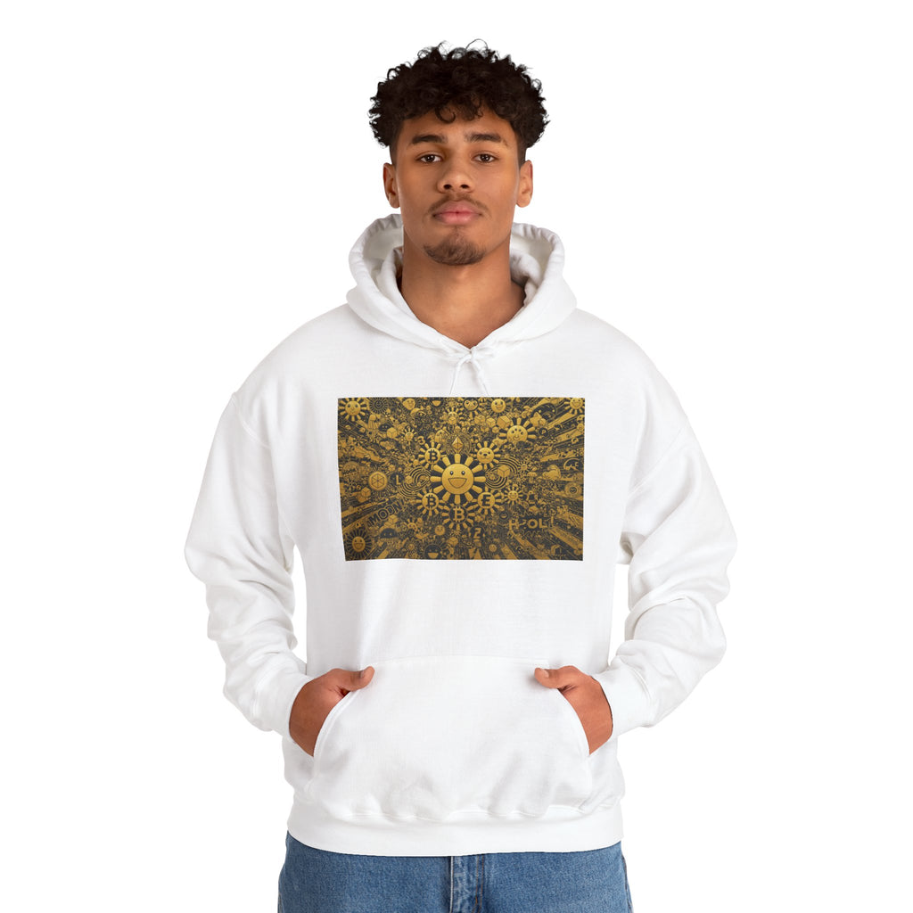 Solar Mandala Hoodie — Golden Sunburst Graphic Pullover