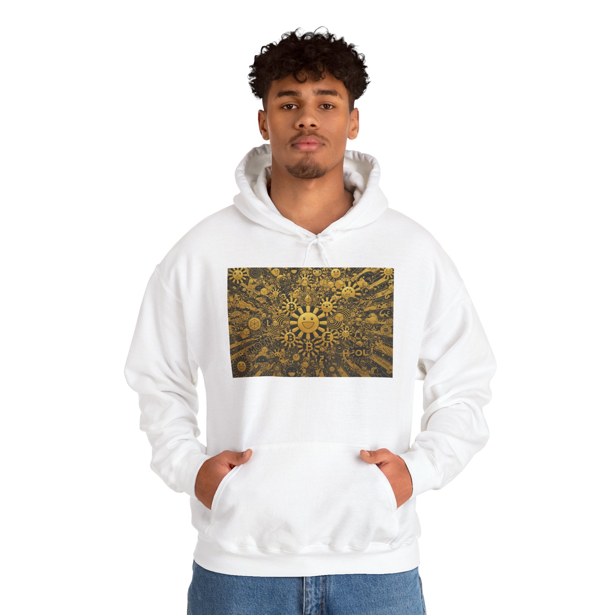 Solar Mandala Hoodie — Golden Sunburst Graphic Pullover