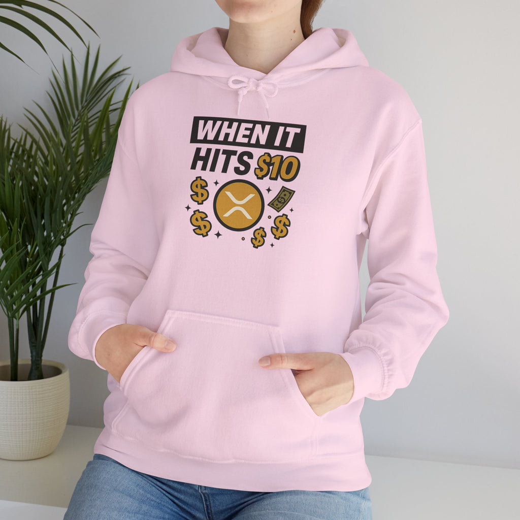 Crypto HODL Hoodie – "When It Hits 10" Funny XRP Coin Sweatshirt