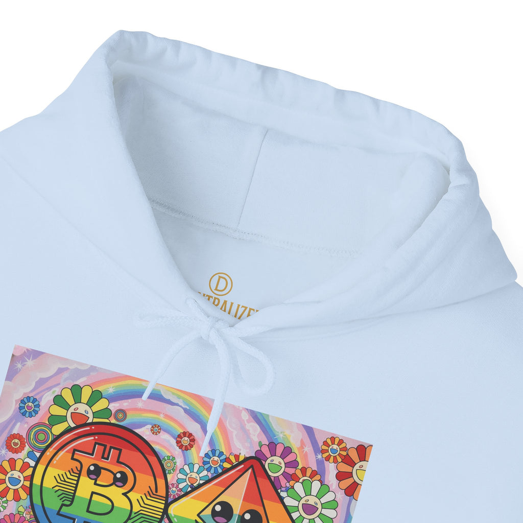 Crypto Flower Power Hoodie — Bitcoin & Ethereum Psychedelic Design