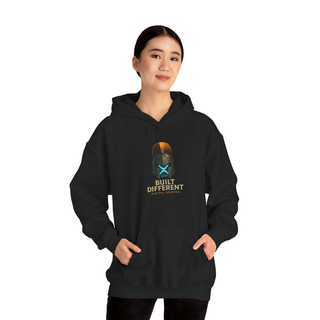 Built Different Hoodie — Futuristic Spartan Helmet Graphic Pullover