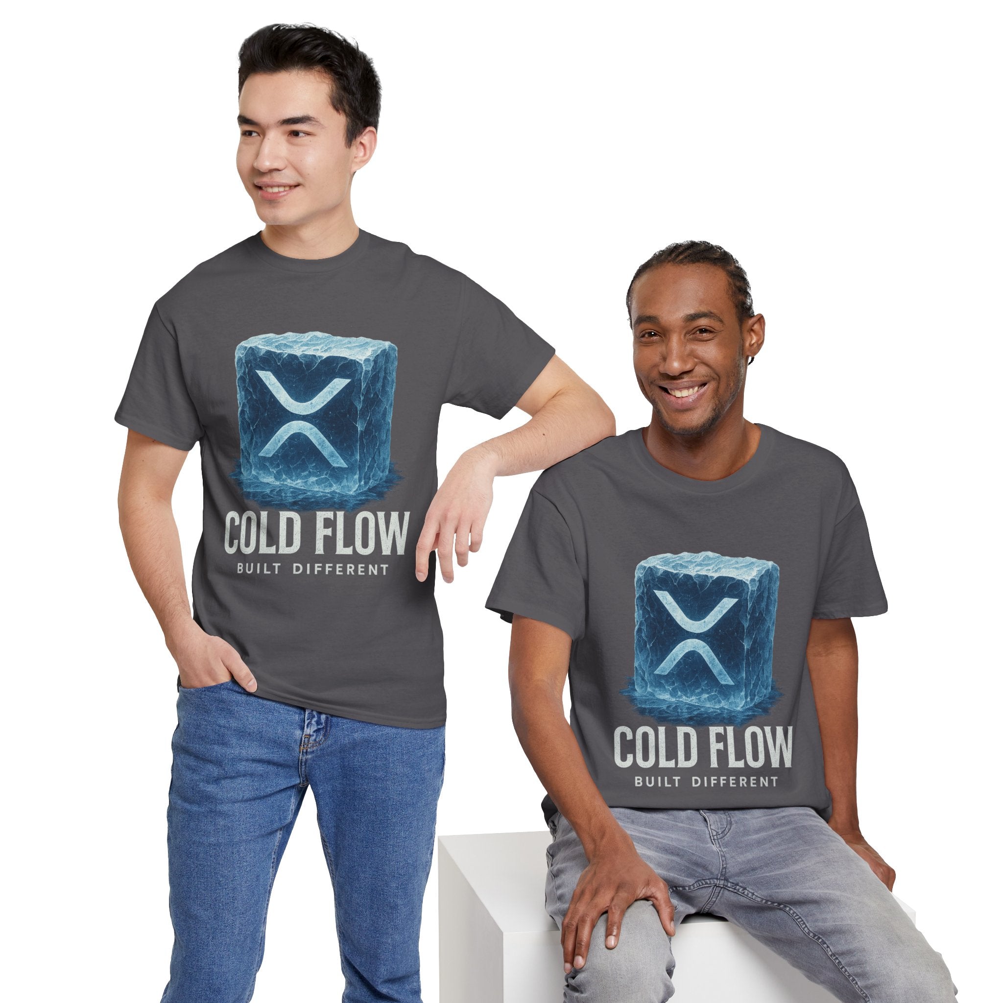 Cold Flow Ripple Logo T‑Shirt — 'Cold Flow: Built Different' Ice Cube Design