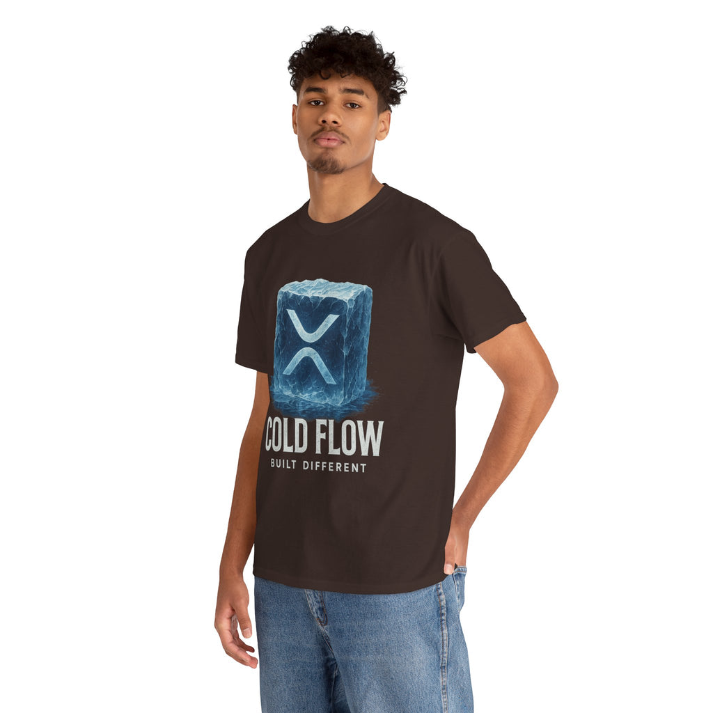 Cold Flow Ripple Logo T‑Shirt — 'Cold Flow: Built Different' Ice Cube Design
