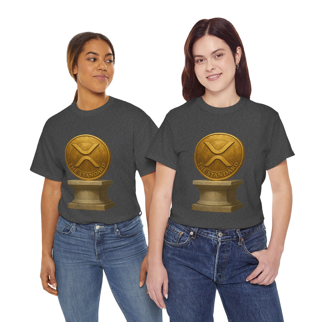 XRP Ledger Trophy T‑Shirt – Gold Ripple Coin on Pedestal Crypto Tee