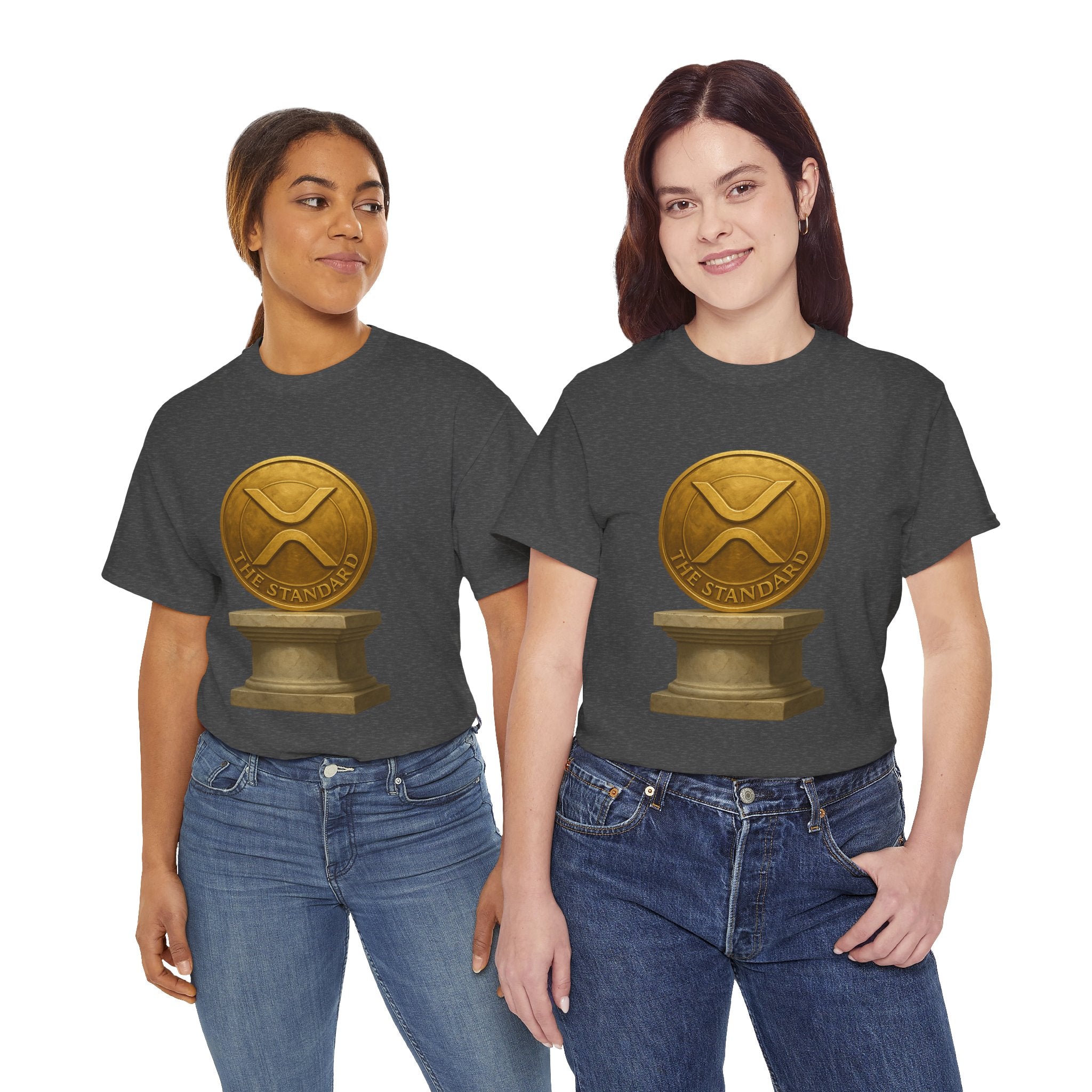 XRP Ledger Trophy T‑Shirt – Gold Ripple Coin on Pedestal Crypto Tee