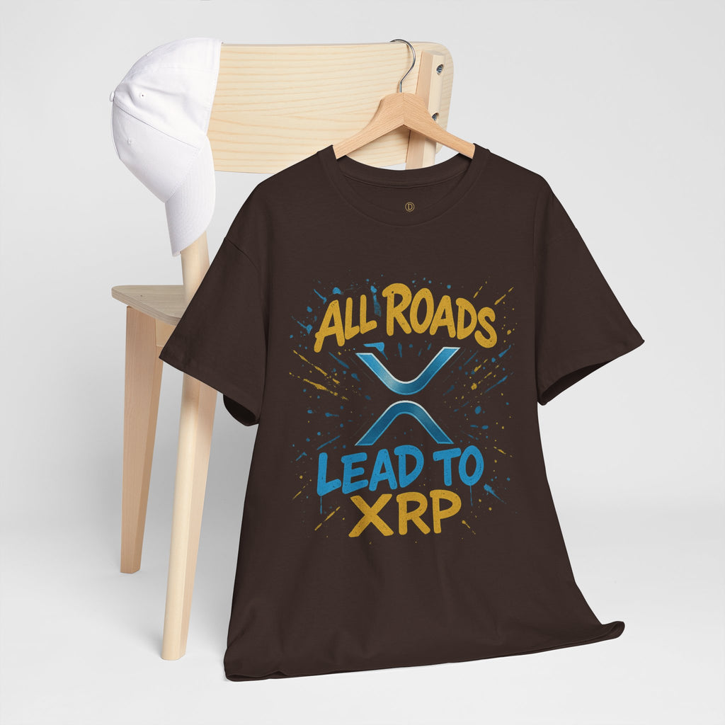 XRP Crypto Tee — "All Roads Lead to XRP" Casual Cryptocurrency Shirt