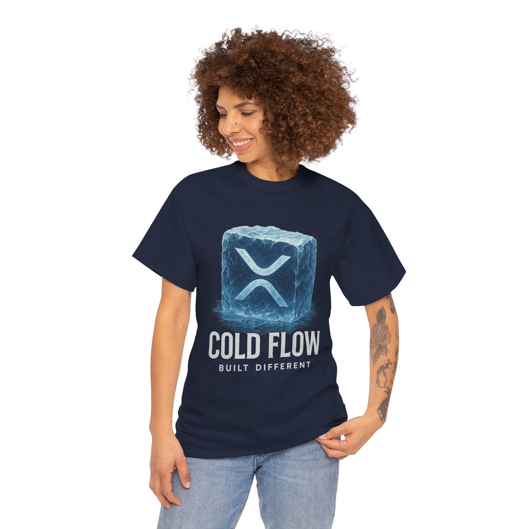 Cold Flow Ripple Logo T‑Shirt — 'Cold Flow: Built Different' Ice Cube Design