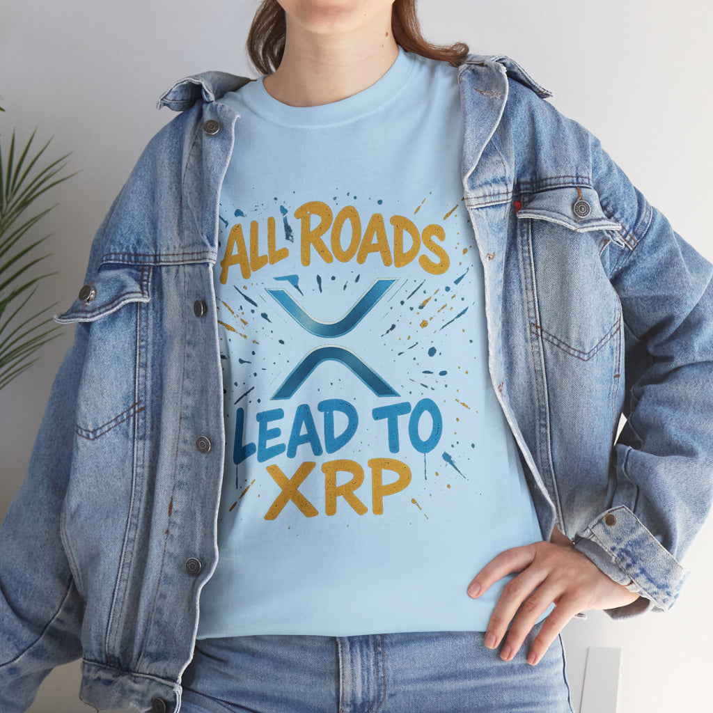 XRP Crypto Tee — "All Roads Lead to XRP" Casual Cryptocurrency Shirt