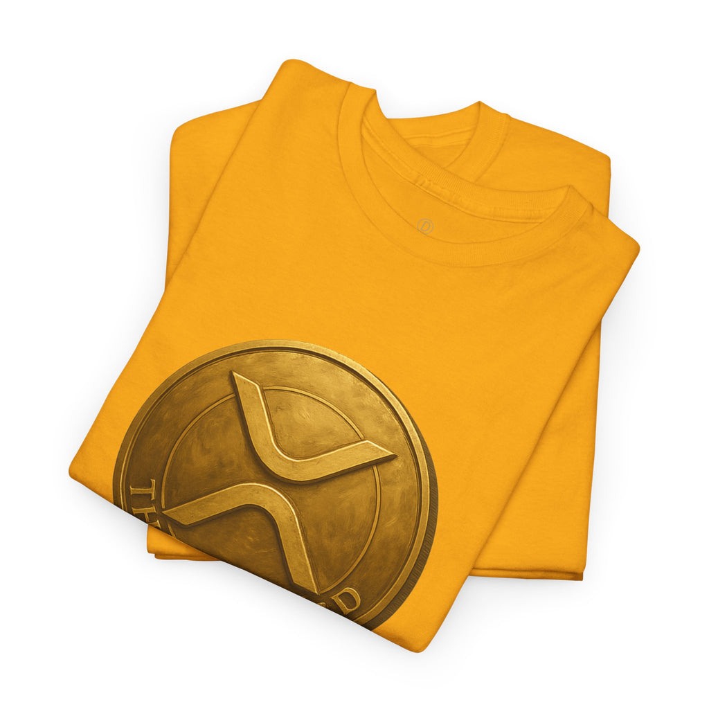 XRP Ledger Trophy T‑Shirt – Gold Ripple Coin on Pedestal Crypto Tee