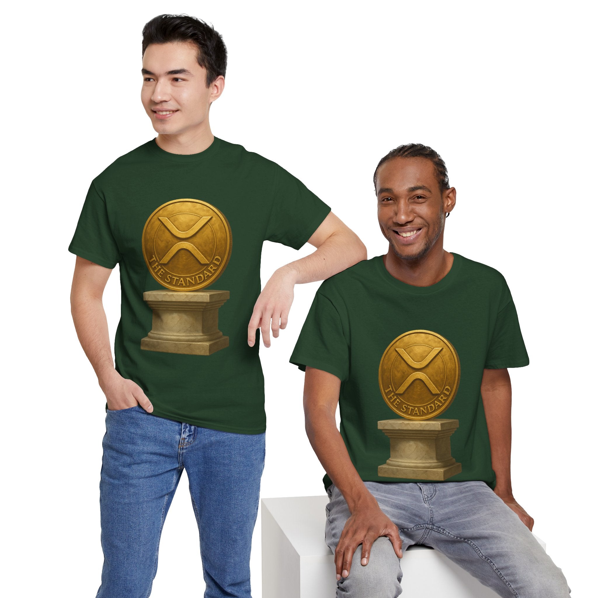 XRP Ledger Trophy T‑Shirt – Gold Ripple Coin on Pedestal Crypto Tee
