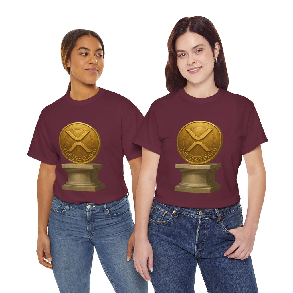 XRP Ledger Trophy T‑Shirt – Gold Ripple Coin on Pedestal Crypto Tee
