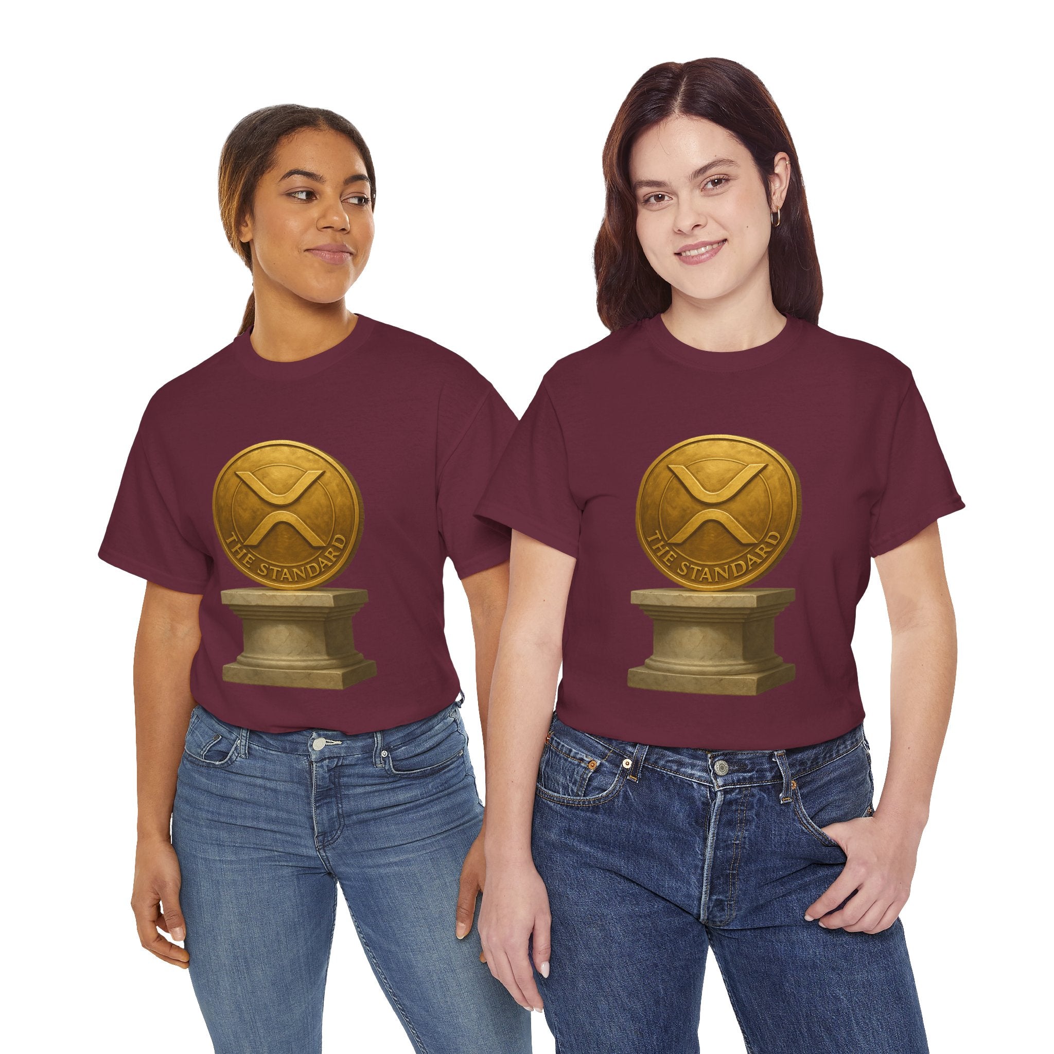 XRP Ledger Trophy T‑Shirt – Gold Ripple Coin on Pedestal Crypto Tee