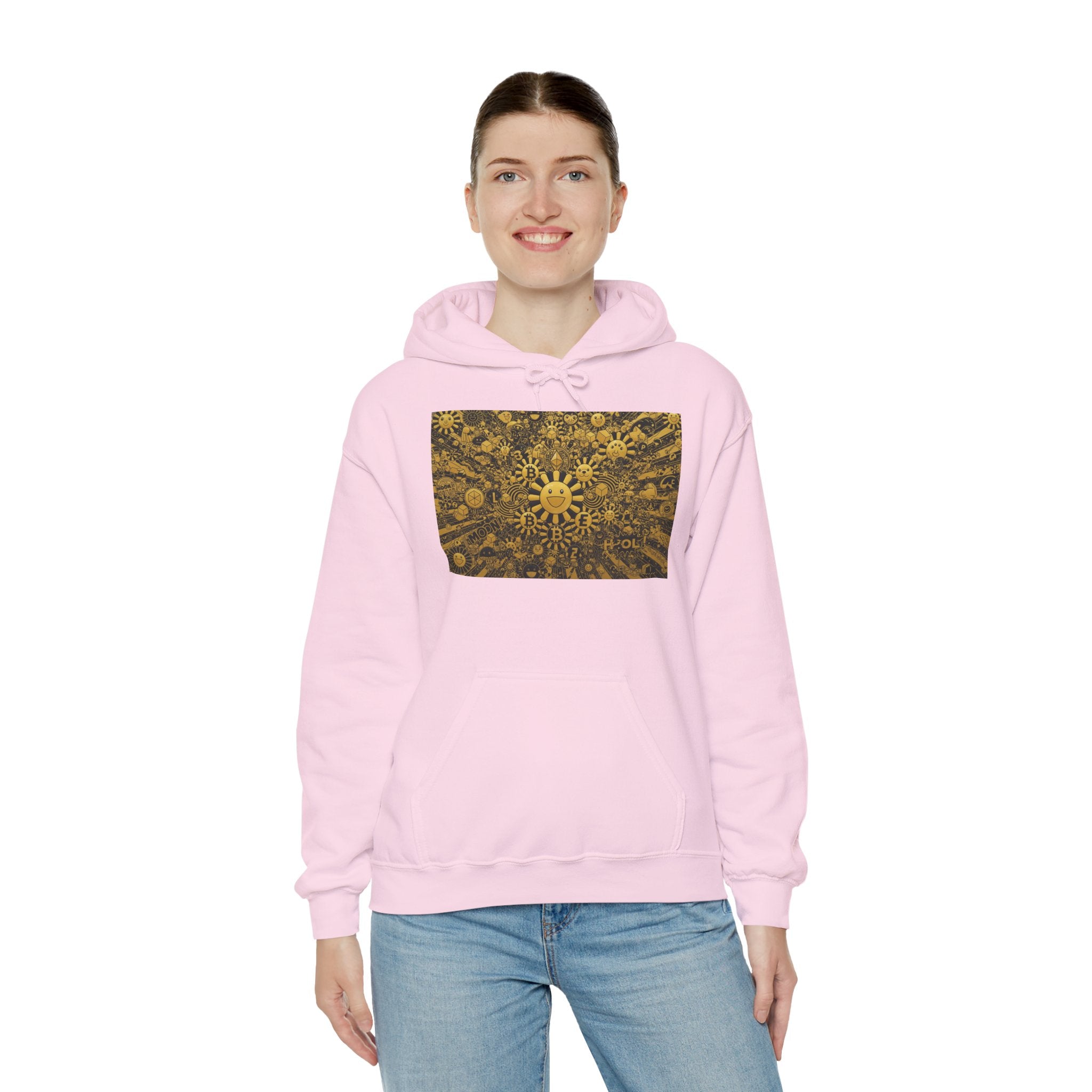 Solar Mandala Hoodie — Golden Sunburst Graphic Pullover