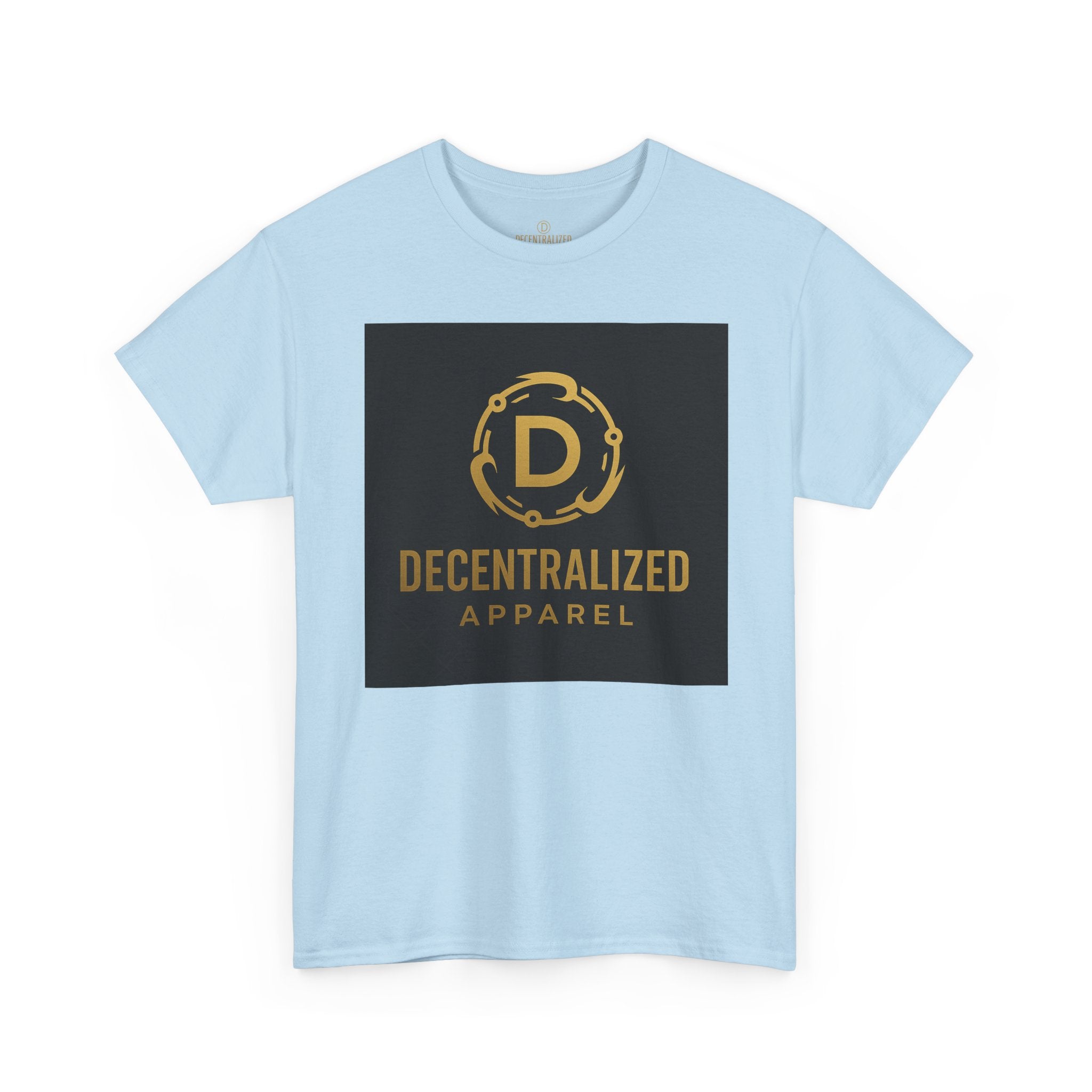 Decentralized Apparel Logo Tee — Gold Emblem Cotton T-Shirt