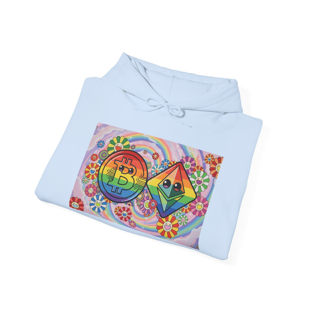 Crypto Flower Power Hoodie — Bitcoin & Ethereum Psychedelic Design