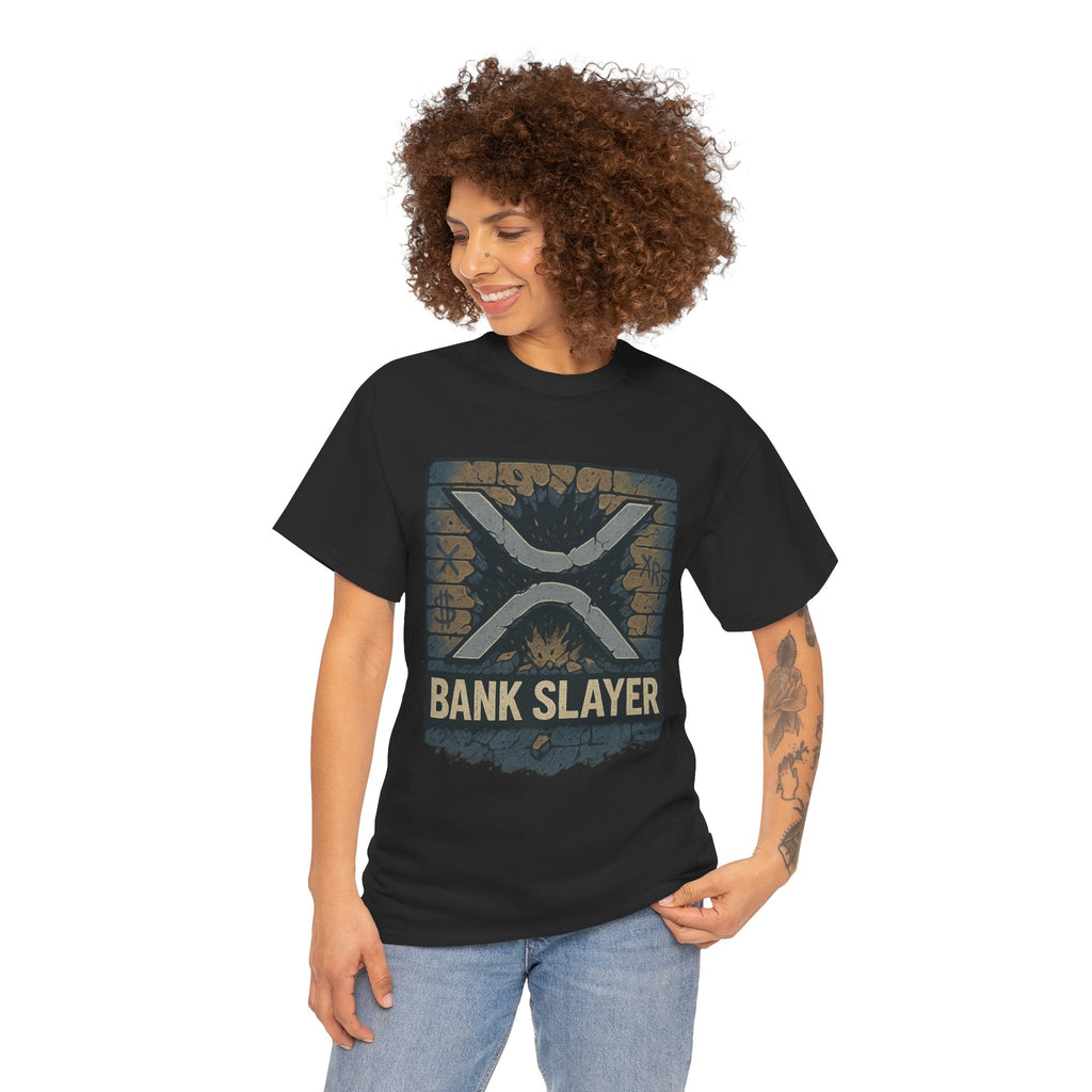 Bank Slayer T‑Shirt — Retro Grunge Crypto XRP Design