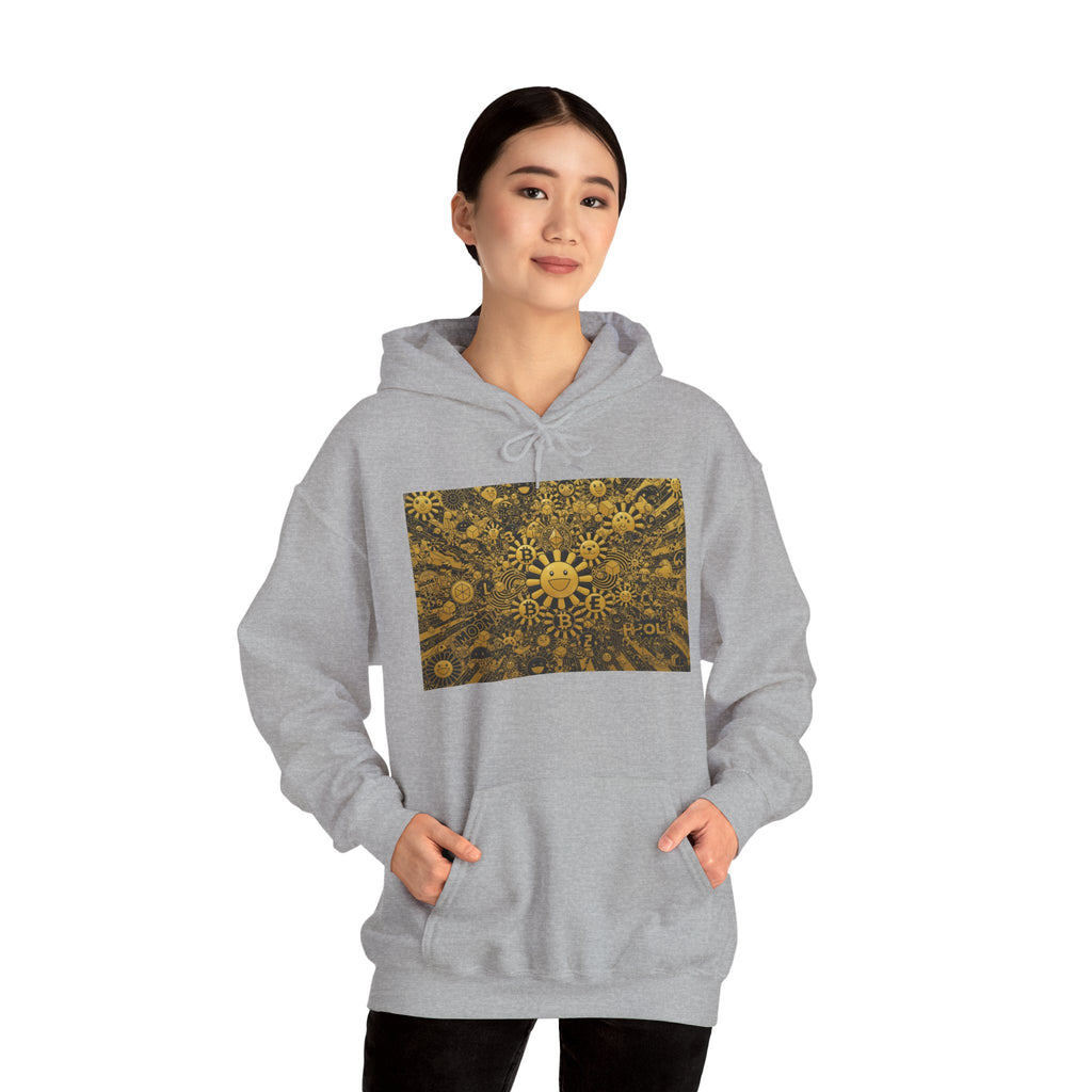 Solar Mandala Hoodie — Golden Sunburst Graphic Pullover