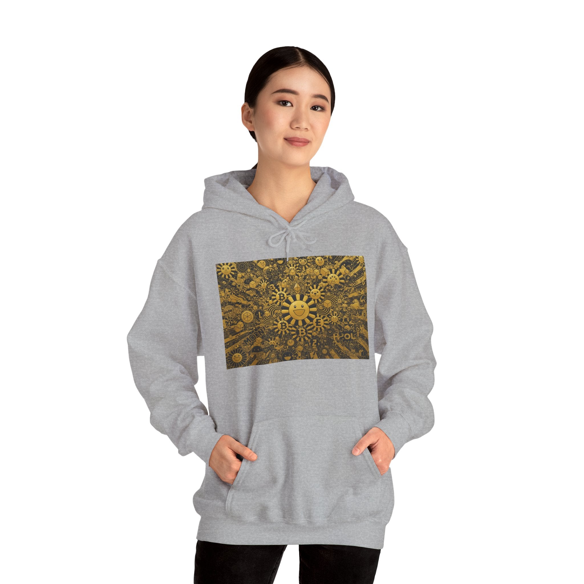 Solar Mandala Hoodie — Golden Sunburst Graphic Pullover