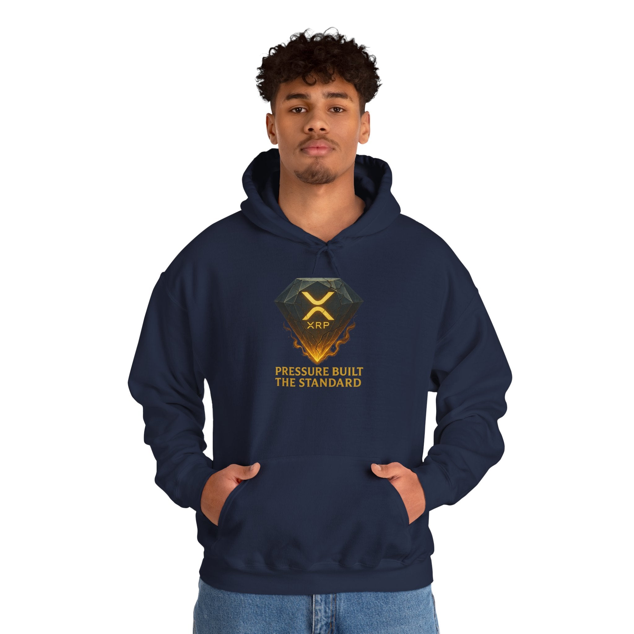 XRP Crypto Hoodie — "Pressure Built The Standard" Logo Pullover