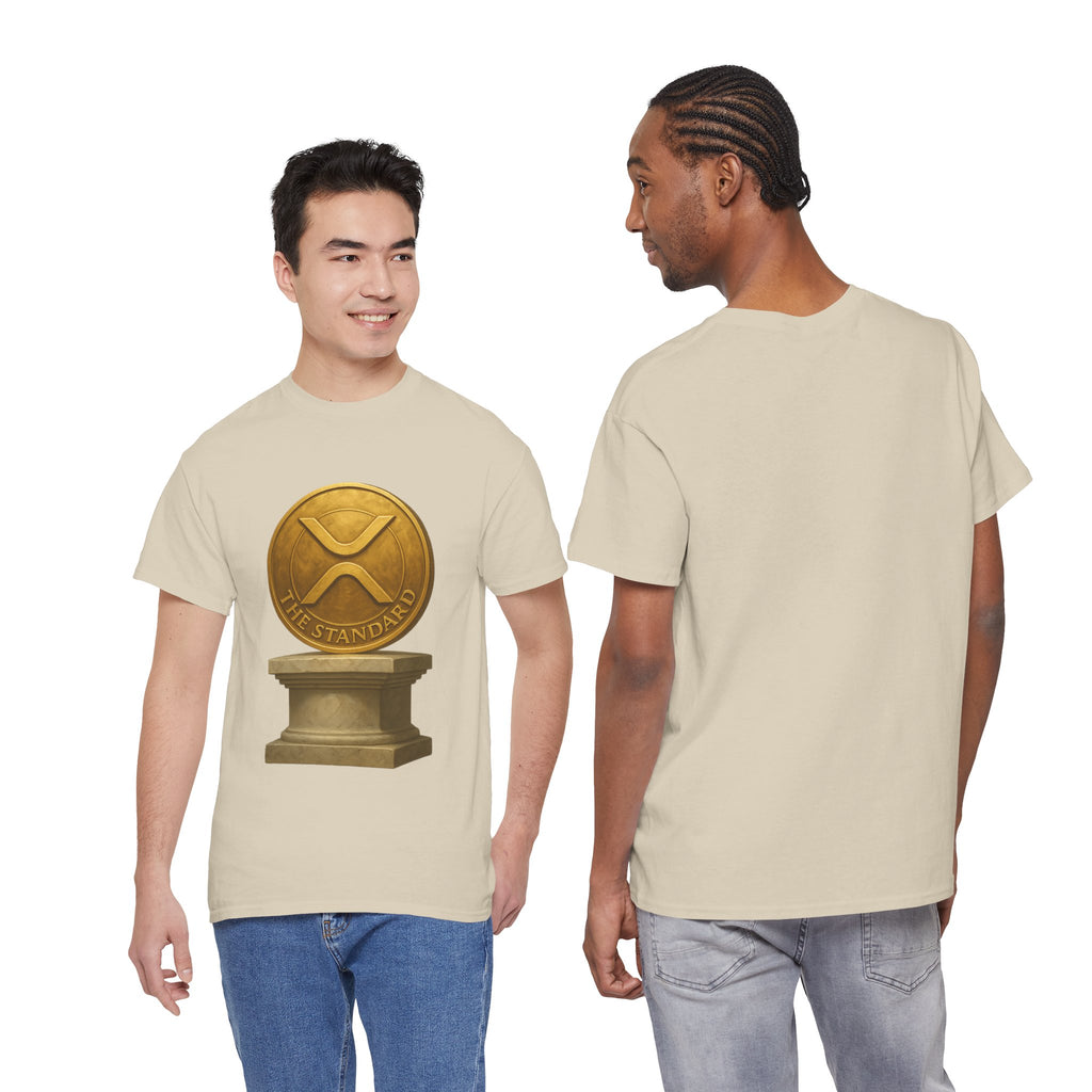 XRP Ledger Trophy T‑Shirt – Gold Ripple Coin on Pedestal Crypto Tee