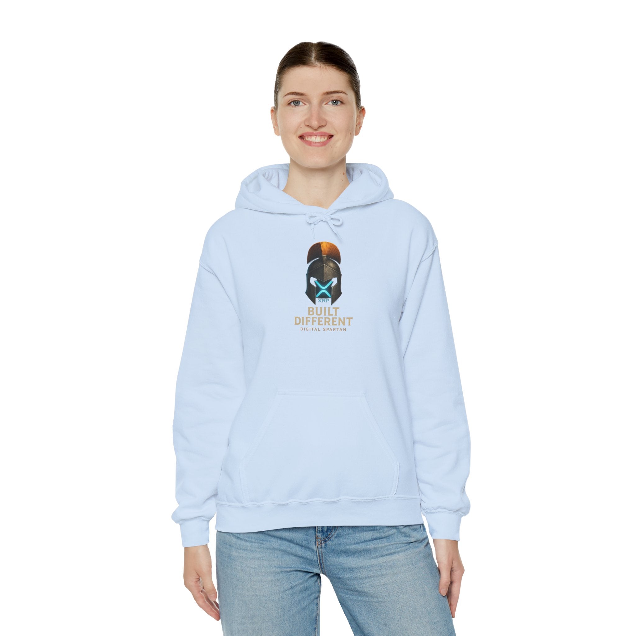 Built Different Hoodie — Futuristic Spartan Helmet Graphic Pullover