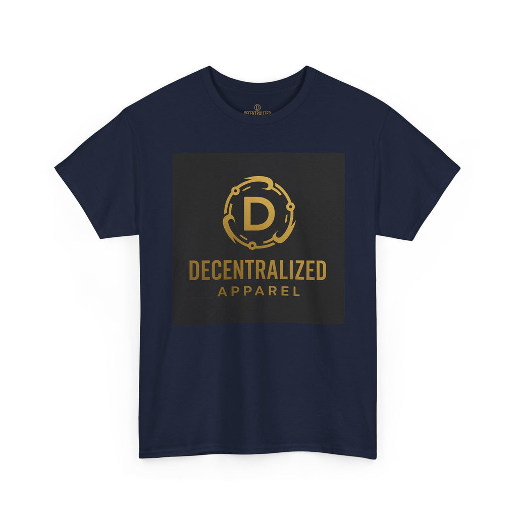 Decentralized Apparel Logo Tee — Gold Emblem Cotton T-Shirt