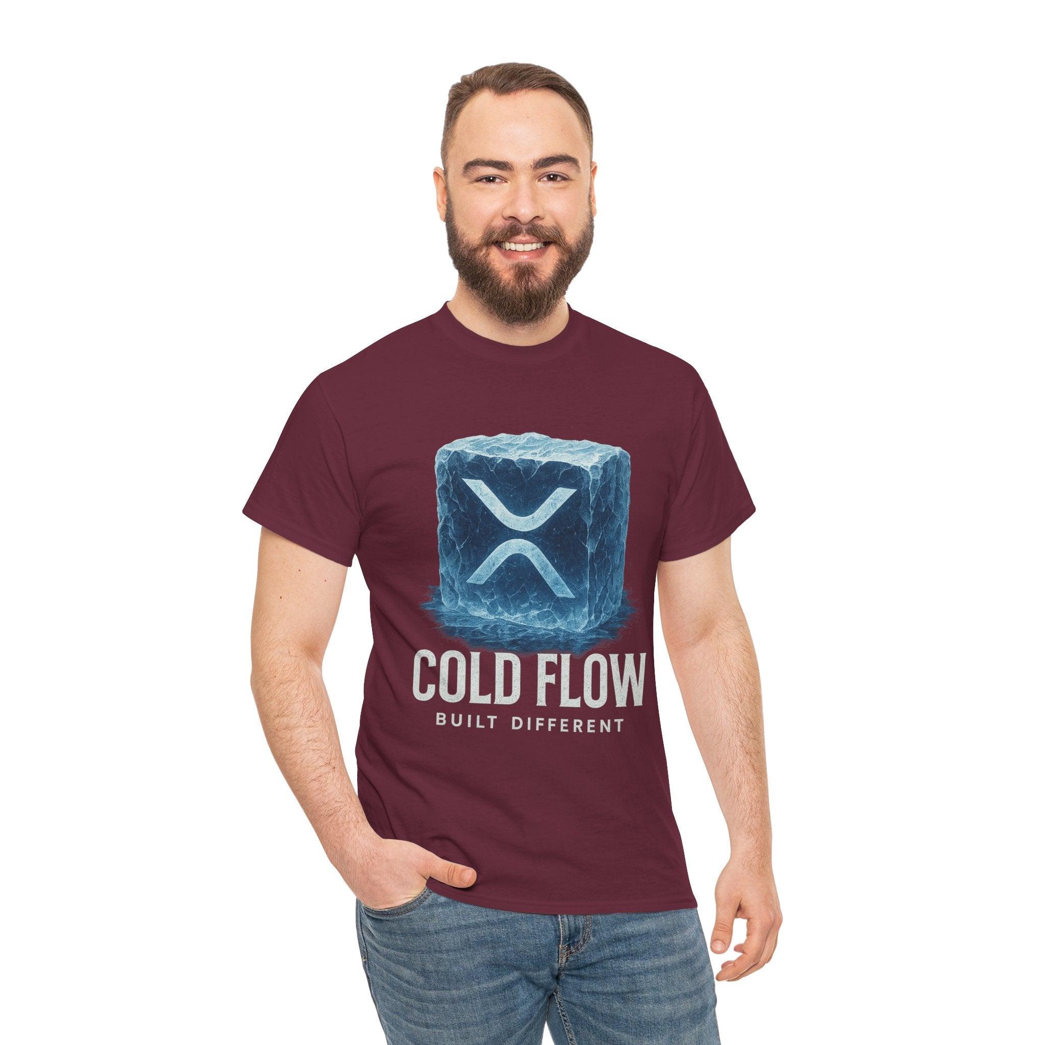 Cold Flow Ripple Logo T‑Shirt — 'Cold Flow: Built Different' Ice Cube Design