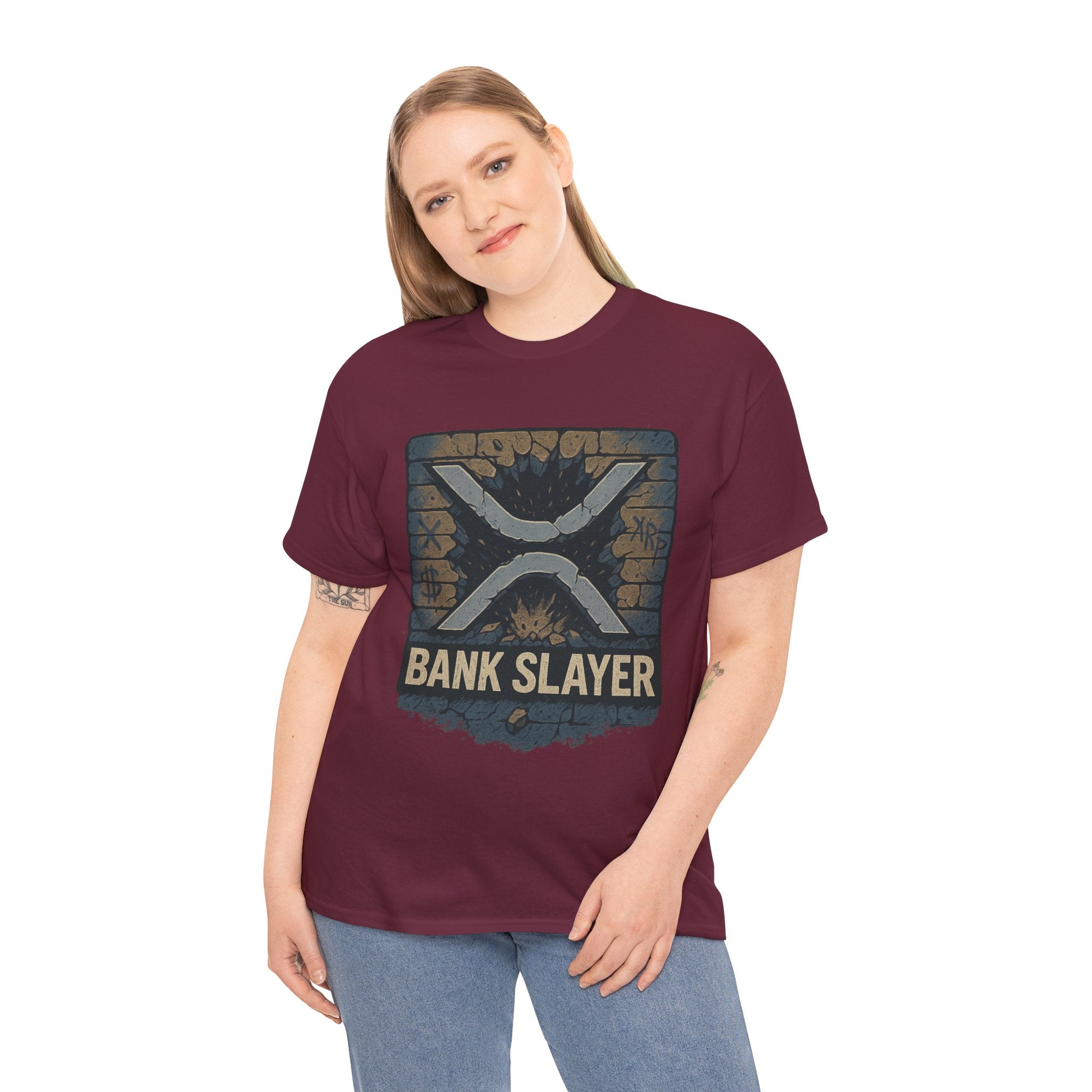 Bank Slayer T‑Shirt — Retro Grunge Crypto XRP Design