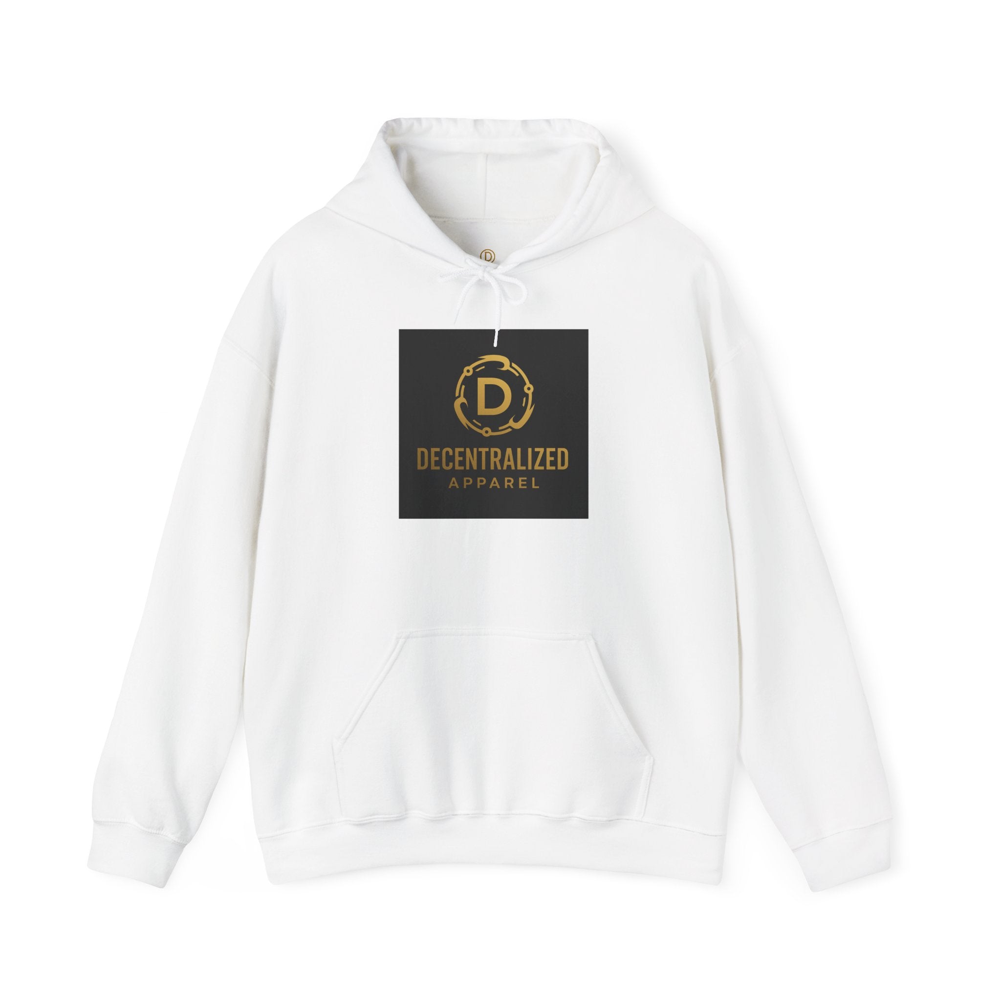 Decentralized Apparel Logo Hoodie – Gold Emblem Streetwear Sweatshirt