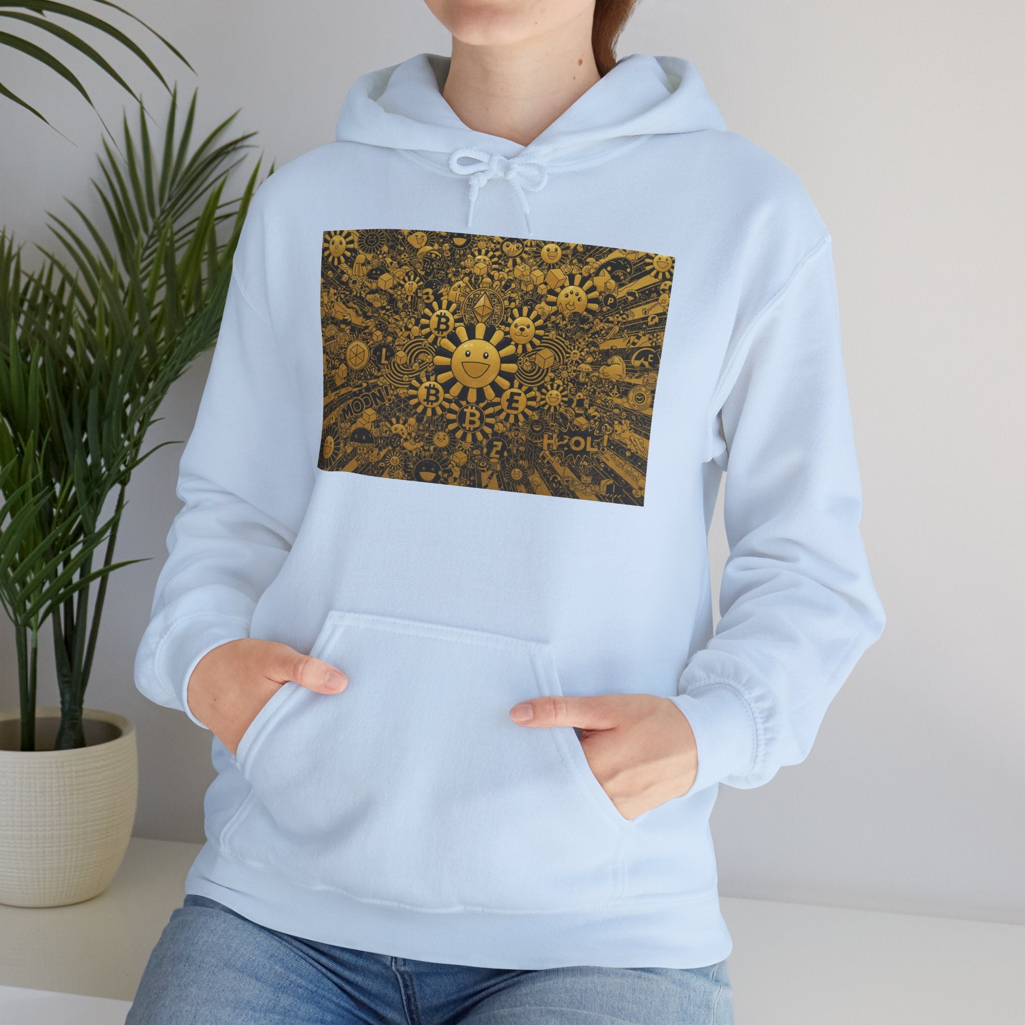 Solar Mandala Hoodie — Golden Sunburst Graphic Pullover