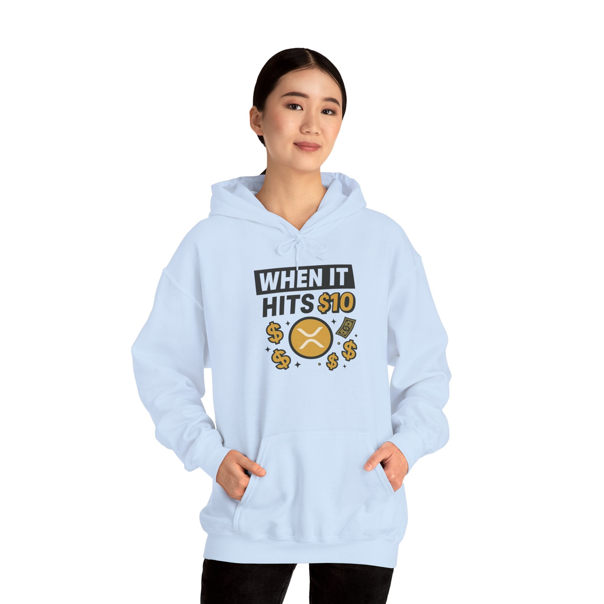 Crypto HODL Hoodie – "When It Hits 10" Funny XRP Coin Sweatshirt