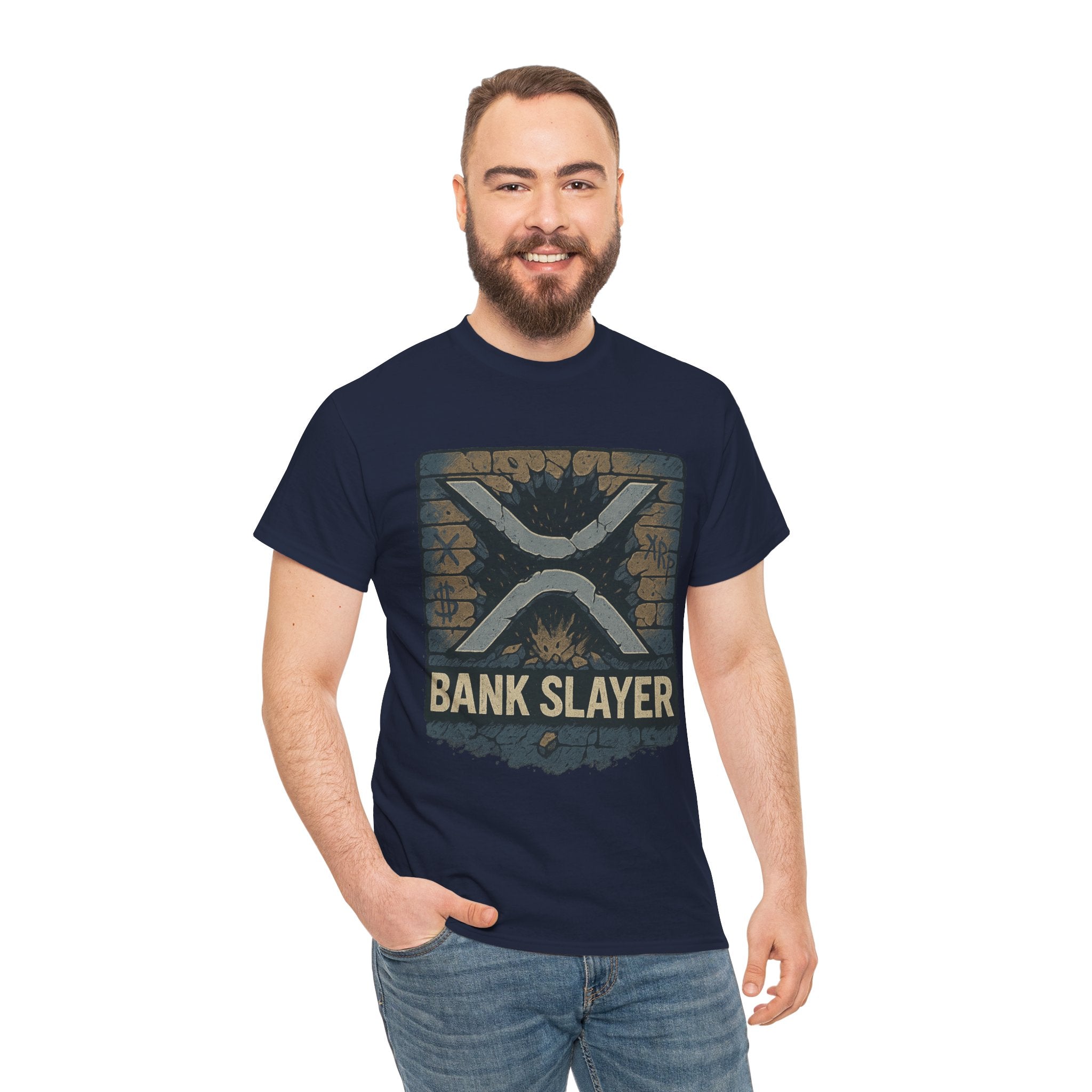 Bank Slayer T‑Shirt — Retro Grunge Crypto XRP Design