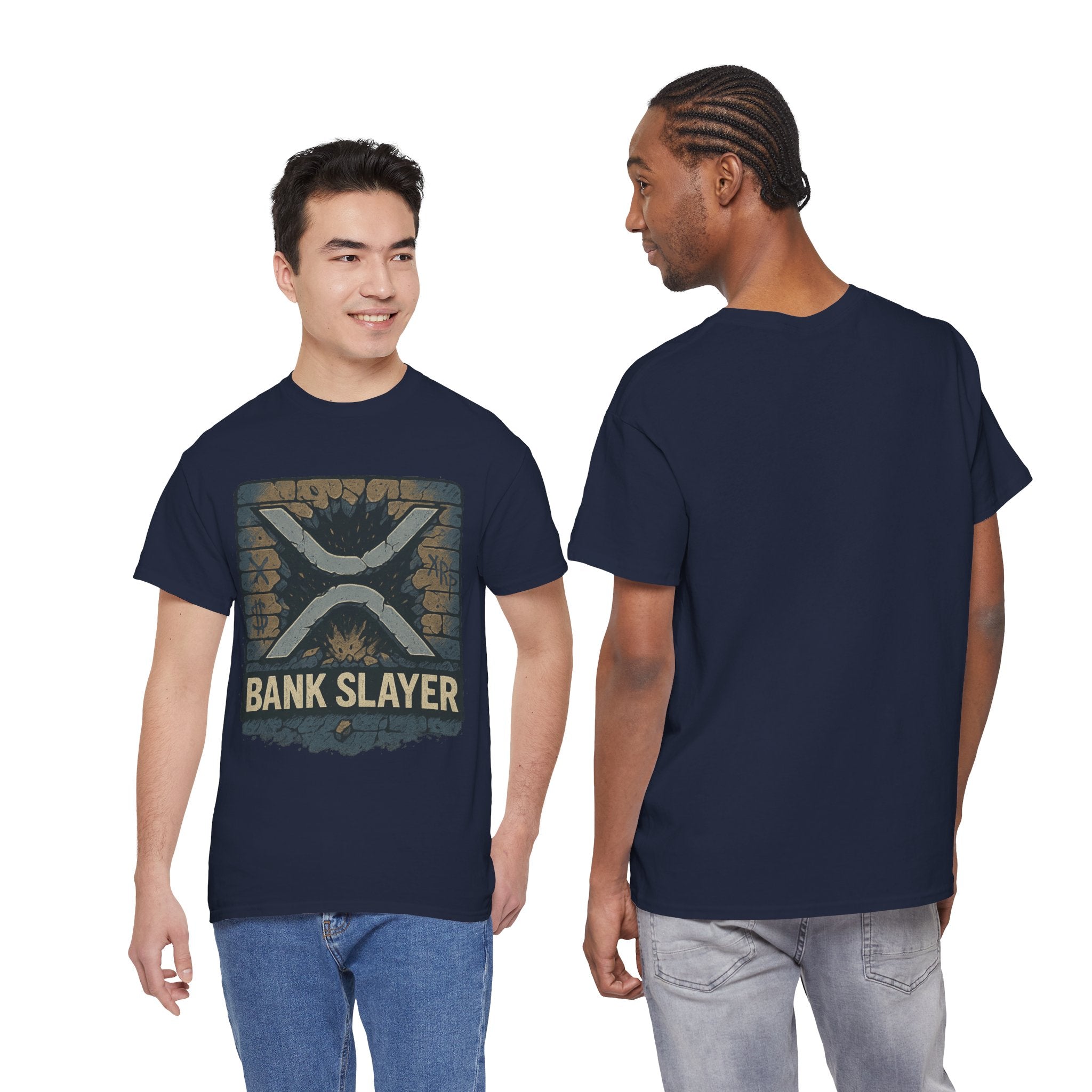 Bank Slayer T‑Shirt — Retro Grunge Crypto XRP Design