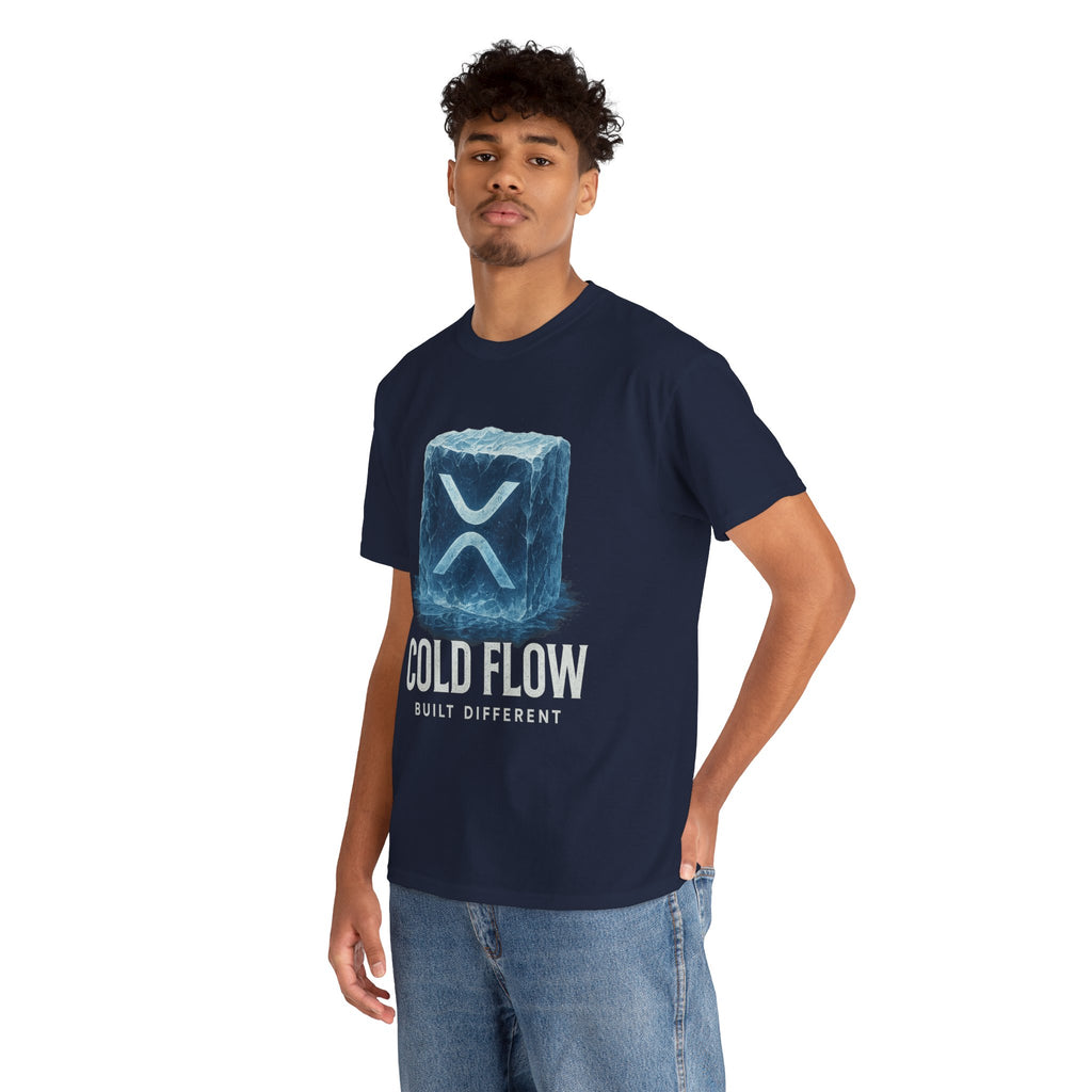 Cold Flow Ripple Logo T‑Shirt — 'Cold Flow: Built Different' Ice Cube Design