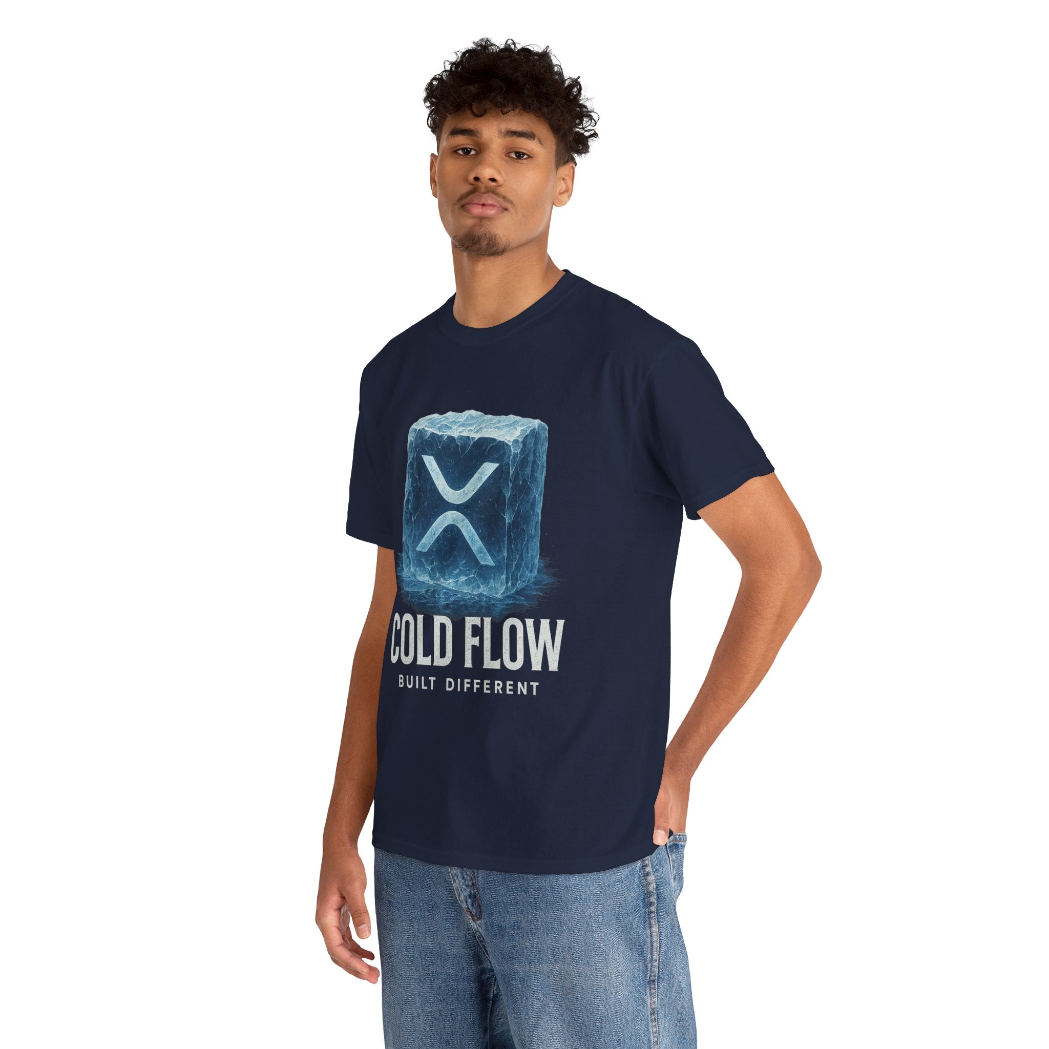 Cold Flow Ripple Logo T‑Shirt — 'Cold Flow: Built Different' Ice Cube Design