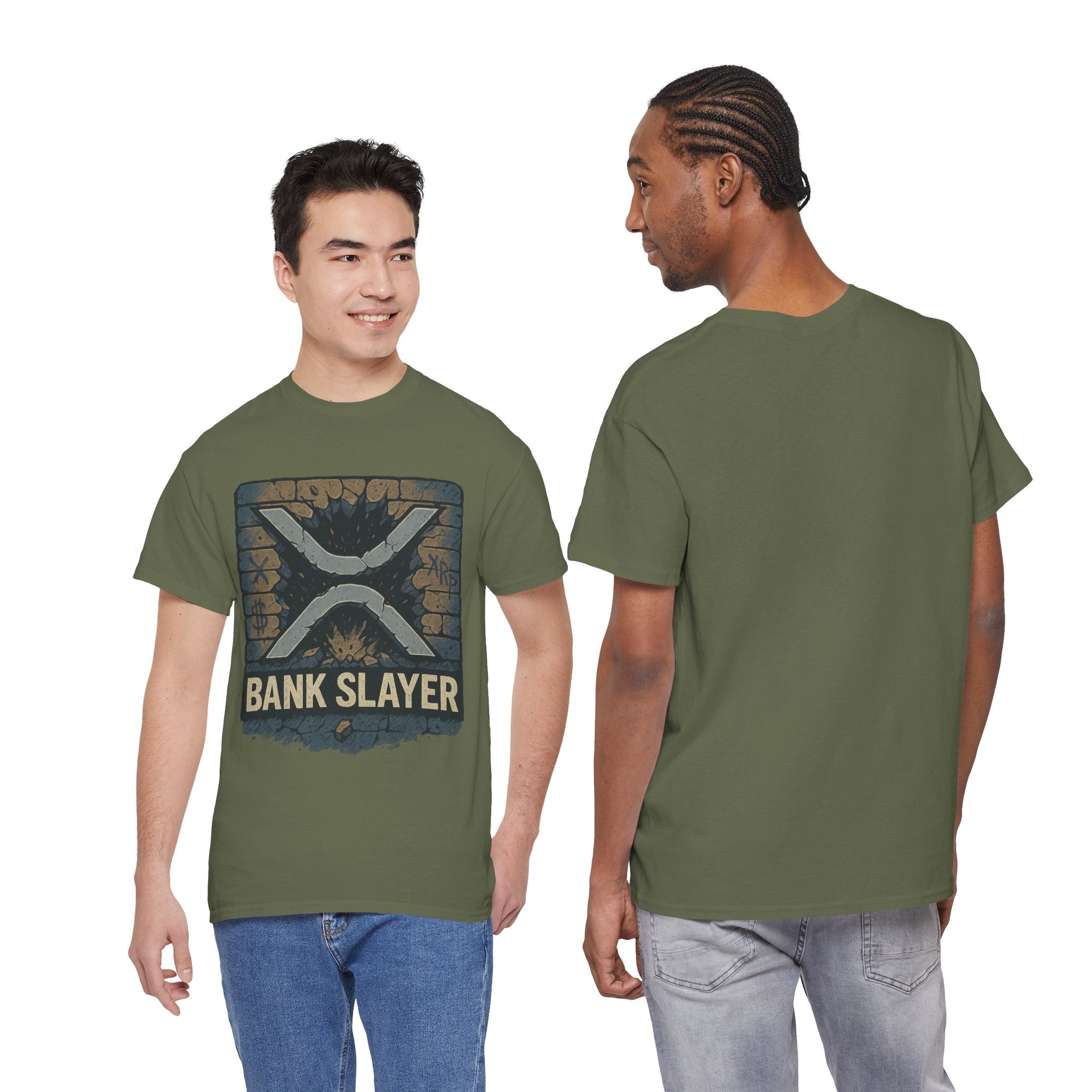 Bank Slayer T‑Shirt — Retro Grunge Crypto XRP Design