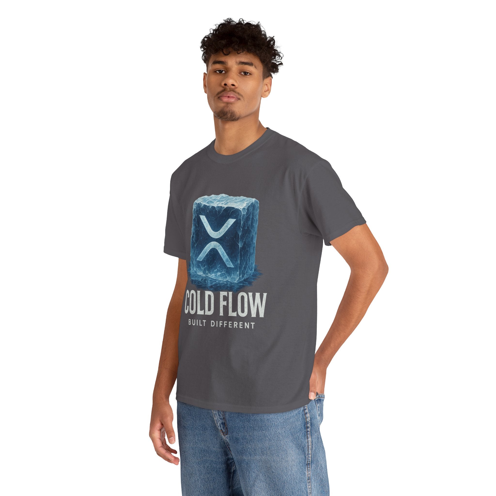 Cold Flow Ripple Logo T‑Shirt — 'Cold Flow: Built Different' Ice Cube Design