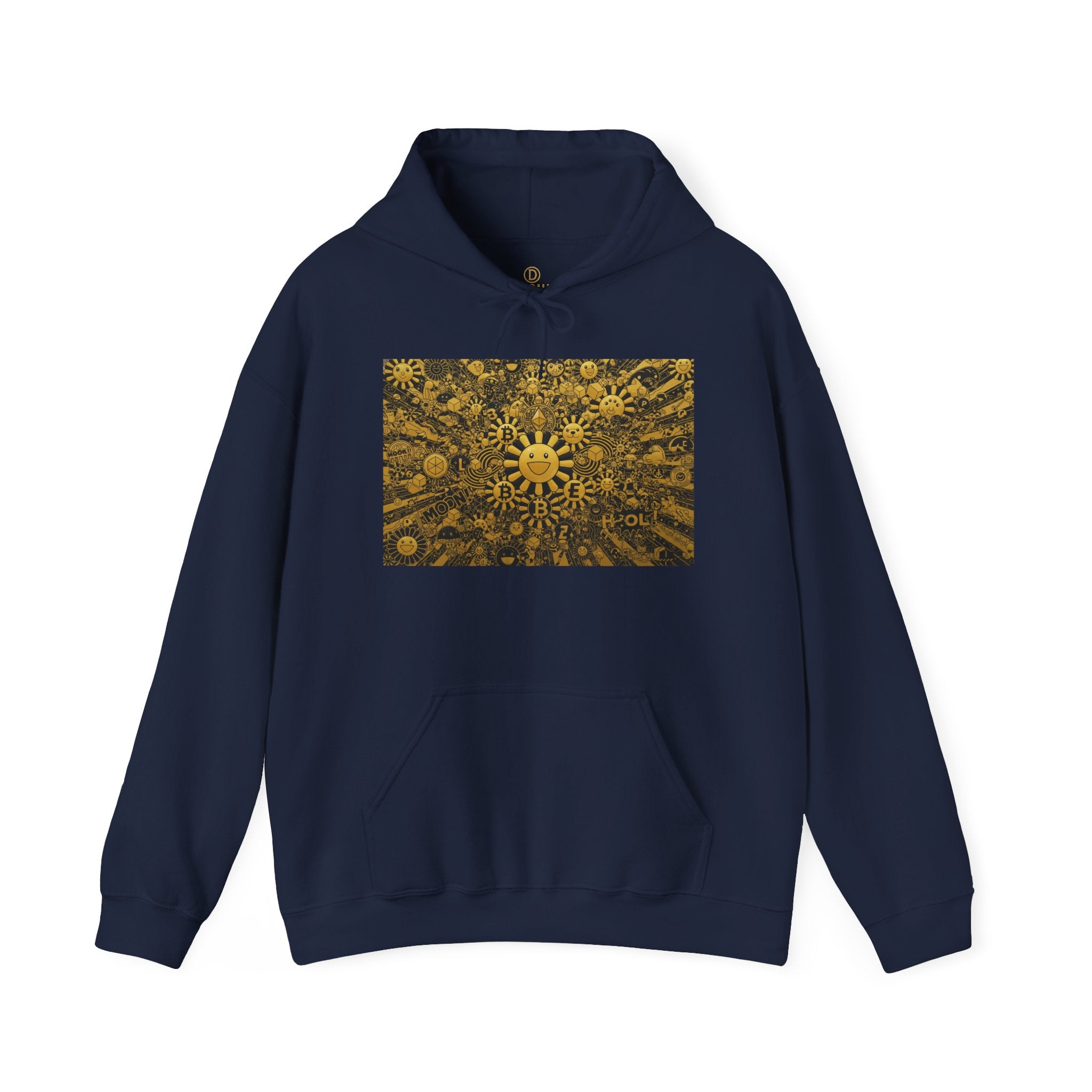 Solar Mandala Hoodie — Golden Sunburst Graphic Pullover